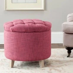 Amelia Tufted Storage Ottoman In Rose/Distressed Grey - Safavieh HUD8220E