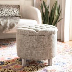 Amelia Tufted Storage Ottoman In Stone/Distressed Grey - Safavieh HUD8220F