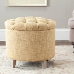Amelia Tufted Storage Ottoman In Gold/Distressed Grey - Safavieh HUD8220G