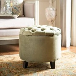 Amelia Tufted Storage Ottoman In Spruce/Espresso - Safavieh HUD8220H