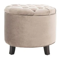 Amelia Tufted Storage Ottoman In Mushroom Taupe/Espresso - Safavieh HUD8220J -Safavieh Homeware 187 hud8220j front