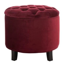 Amelia Tufted Storage Ottoman In Red Velvet/Espresso - Safavieh HUD8220K -Safavieh Homeware 187 hud8220k front