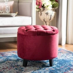 Amelia Tufted Storage Ottoman In Red Velvet/Espresso - Safavieh HUD8220K