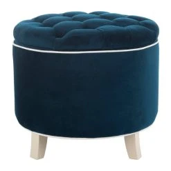 Amelia Tufted Storage Ottoman In Navy/Eggshell - Safavieh HUD8220N -Safavieh Homeware 187 hud8220n front