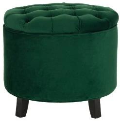Amelia Tufted Storage Ottoman In Emerald/Espresso - Safavieh HUD8220P
