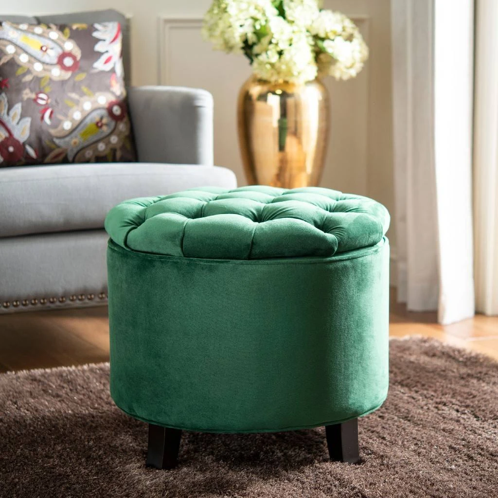 Amelia Tufted Storage Ottoman In Emerald/Espresso - Safavieh HUD8220P 4 Amelia Tufted Storage Ottoman In Emerald/Espresso - Safavieh HUD8220P - Image 2