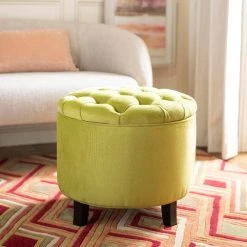 Amelia Tufted Storage Ottoman In Asparagus/Espresso - Safavieh HUD8220S