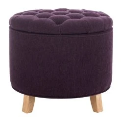 Amelia Tufted Storage Ottoman In Plum/Pickled Oak - Safavieh HUD8220T -Safavieh Homeware 187 hud8220t front