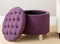 Amelia Tufted Storage Ottoman In Plum/Pickled Oak - Safavieh HUD8220T