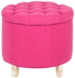 Amelia Tufted Storage Ottoman In Berry/Pickled Oak - Safavieh HUD8220U