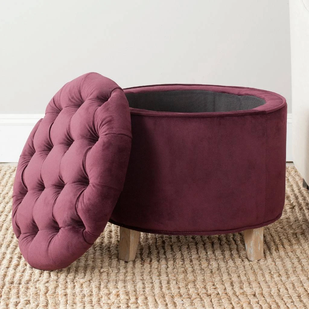 Amelia Tufted Storage Ottoman In Bordeaux/Pickled Oak - Safavieh HUD8220X 3 Amelia Tufted Storage Ottoman In Bordeaux/Pickled Oak - Safavieh HUD8220X