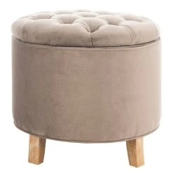 Amelia Tufted Storage Ottoman In Mushroom Taupe/Pickled Oak - Safavieh HUD8220Y -Safavieh Homeware 187 hud8220y front