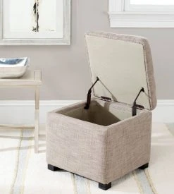 Madison Square Ottoman In Stone/Black - Safavieh HUD8228E