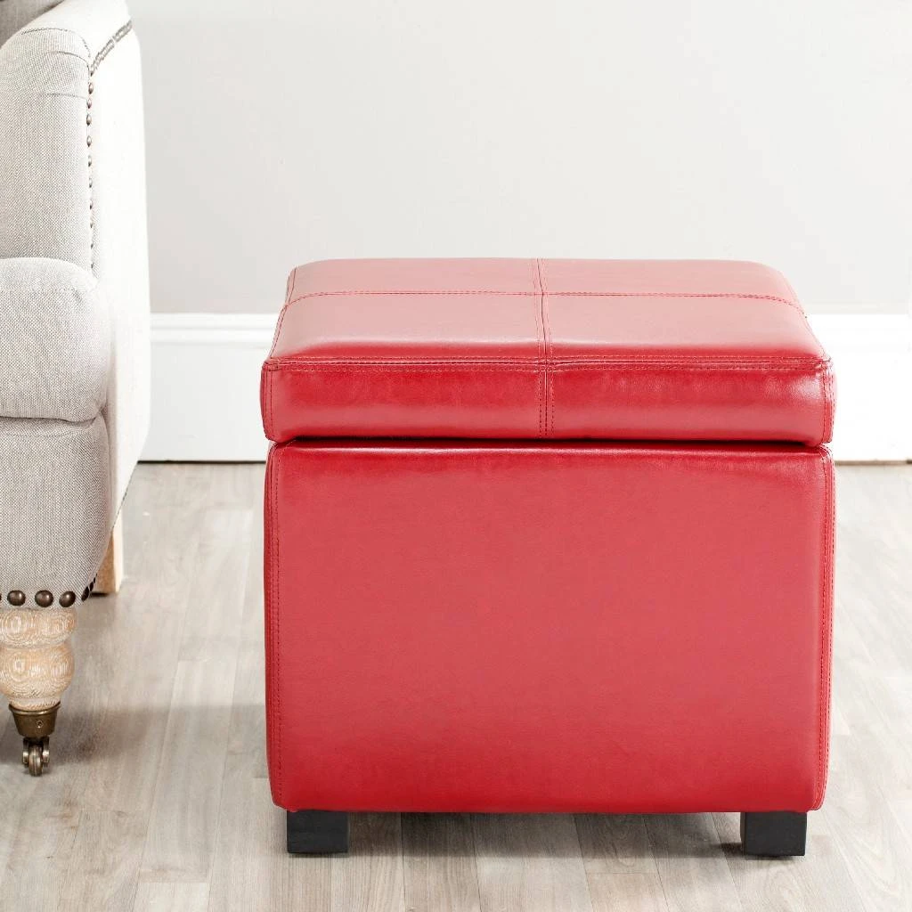 Madison Square Ottoman In Red/Black - Safavieh HUD8228R 4 Madison Square Ottoman In Red/Black - Safavieh HUD8228R - Image 2