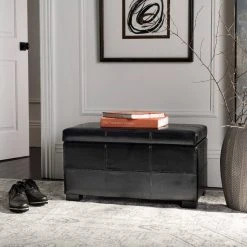 Maiden Tufted Storage Bench Sm In Black/Black - Safavieh HUD8230B