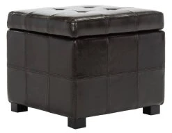 Maiden Square Tufted Ottoman In Brown/Black - Safavieh HUD8231A -Safavieh Homeware 187 hud8231a side