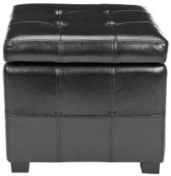 Maiden Square Tufted Ottoman In Black/Black - Safavieh HUD8231B -Safavieh Homeware 187 hud8231b front
