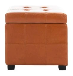 Maiden Square Tufted Ottoman In Saddle/Black - Safavieh HUD8231C -Safavieh Homeware 187 hud8231c front