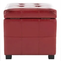 Maiden Square Tufted Ottoman In Red/Black - Safavieh HUD8231R -Safavieh Homeware 187 hud8231r back