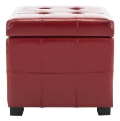 Maiden Square Tufted Ottoman In Red/Black - Safavieh HUD8231R -Safavieh Homeware 187 hud8231r front