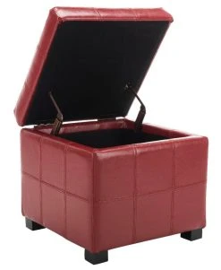 Maiden Square Tufted Ottoman In Red/Black - Safavieh HUD8231R -Safavieh Homeware 187 hud8231r side