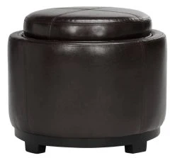 Chelsea Round Tray Ottoman In Brown/Black - Safavieh HUD8232A -Safavieh Homeware 187 hud8232a front