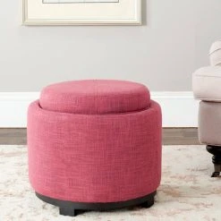 Chelsea Round Tray Ottoman In Rose/Black - Safavieh HUD8232F