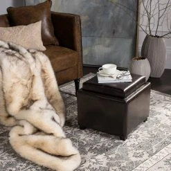 Harrison Single Tray Ottoman In Brown/Black - Safavieh HUD8233A