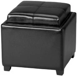 Harrison Single Tray Ottoman In Black/Black - Safavieh HUD8233B