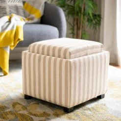Harrison Single Tray Ottoman In Cream/Tan/Black - Safavieh HUD8233H