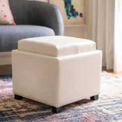 Harrison Single Tray Ottoman In Flat Cream/Black - Safavieh HUD8233K