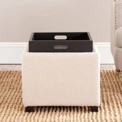 Harrison Single Tray Ottoman In Taupe/Black - Safavieh HUD8233L -Safavieh Homeware 187 hud8233l room