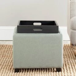 Harrison Single Tray Ottoman In Sea Mist/Black - Safavieh HUD8233M