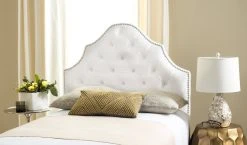 AREBELLE WHITE VELVET TUFTED HEADBOARD SILVER NAIL HEAD (TWIN) - Safavieh MCR4034H-T -Safavieh Homeware 187 mcr4034h t 2