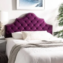 AREBELLE AUBERGINE VELVET HEADBOARD SILVER NAIL HEAD (QUEEN) - Safavieh MCR4036F-Q 10 AREBELLE AUBERGINE VELVET HEADBOARD SILVER NAIL HEAD (QUEEN) - Safavieh MCR4036F-Q -Safavieh Homeware 187 mcr4036f q 2