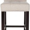 Thompson 23.9" Linen Counter Stool W/ Silver Nailheads In Taupe/Espresso - Safavieh MCR4511B 1 Thompson 23.9" Linen Counter Stool W/ Silver Nailheads In Taupe/Espresso - Safavieh MCR4511B -Safavieh Homeware 187 mcr4511b front