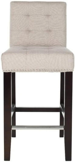 Thompson 23.9" Linen Counter Stool W/ Silver Nailheads In Taupe/Espresso - Safavieh MCR4511B