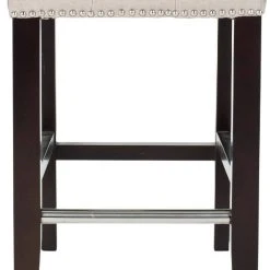 Thompson 23.9" Linen Counter Stool W/ Silver Nailheads In Taupe/Espresso - Safavieh MCR4511B -Safavieh Homeware 187 mcr4511b leg