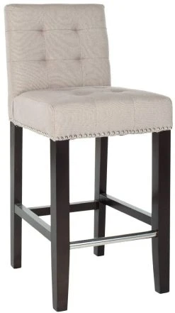 Thompson 23.9" Linen Counter Stool W/ Silver Nailheads In Taupe/Espresso - Safavieh MCR4511B -Safavieh Homeware 187 mcr4511b side