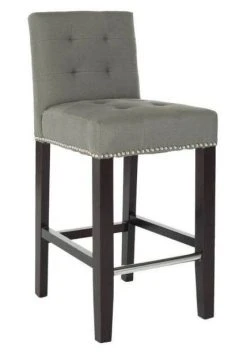 Thompson 23.9" Linen Counter Stool W/ Silver Nailheads In Sea Mist/Espresso - Safavieh MCR4511C