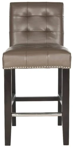 Thompson 23.9" Leather Counter Stool W/ Silver Nailheads In Clay/Espresso - Safavieh MCR4511E -Safavieh Homeware 187 mcr4511e front