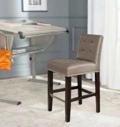Thompson 23.9" Leather Counter Stool W/ Silver Nailheads In Clay/Espresso - Safavieh MCR4511E