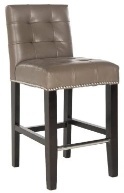 Thompson 23.9" Leather Counter Stool W/ Silver Nailheads In Clay/Espresso - Safavieh MCR4511E -Safavieh Homeware 187 mcr4511e side