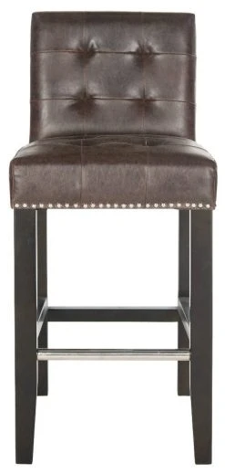 Thompson 23.9" Leather Counter Stool W/ Silver Nailheads In Antique Brown /Espresso - Safavieh MCR4511F -Safavieh Homeware 187 mcr4511f front