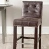 Thompson 23.9" Leather Counter Stool W/ Silver Nailheads In Antique Brown /Espresso - Safavieh MCR4511F -Safavieh Homeware 187 mcr4511f room