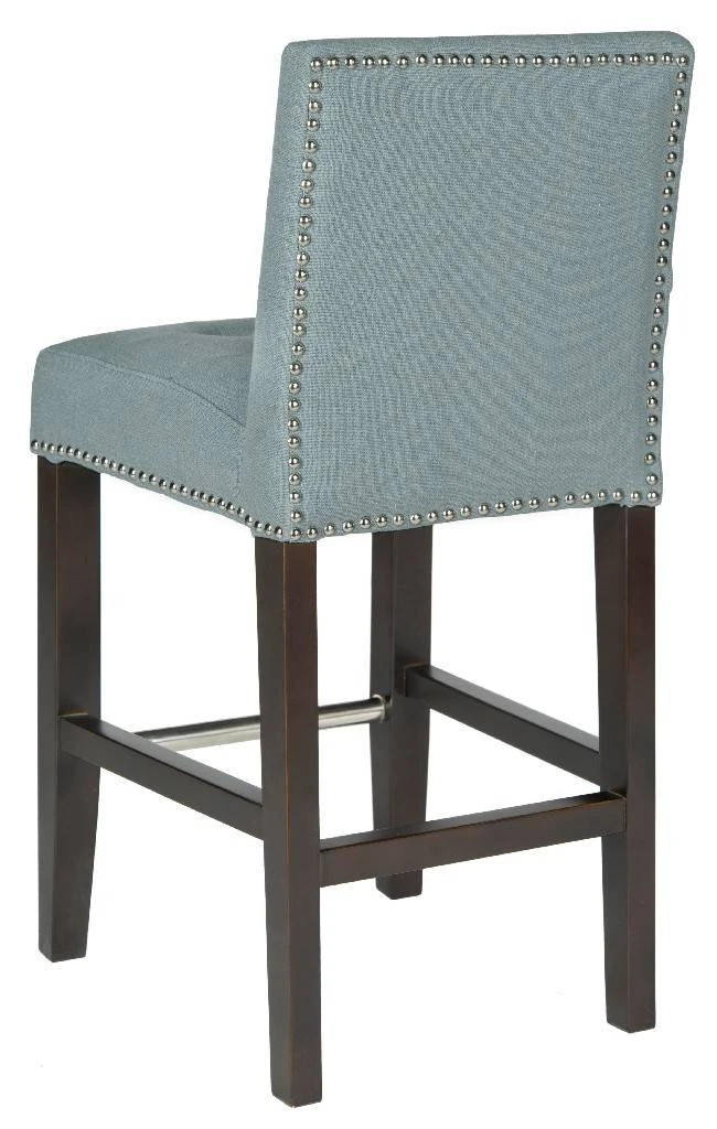 Thompson 23.9" Linen Counter Stool W/ Silver Nailheads In Sky Blue/Espresso - Safavieh MCR4511G 4 Thompson 23.9" Linen Counter Stool W/ Silver Nailheads In Sky Blue/Espresso - Safavieh MCR4511G - Image 2