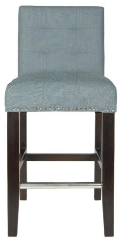 Thompson 23.9" Linen Counter Stool W/ Silver Nailheads In Sky Blue/Espresso - Safavieh MCR4511G 10 Thompson 23.9" Linen Counter Stool W/ Silver Nailheads In Sky Blue/Espresso - Safavieh MCR4511G -Safavieh Homeware 187 mcr4511g front