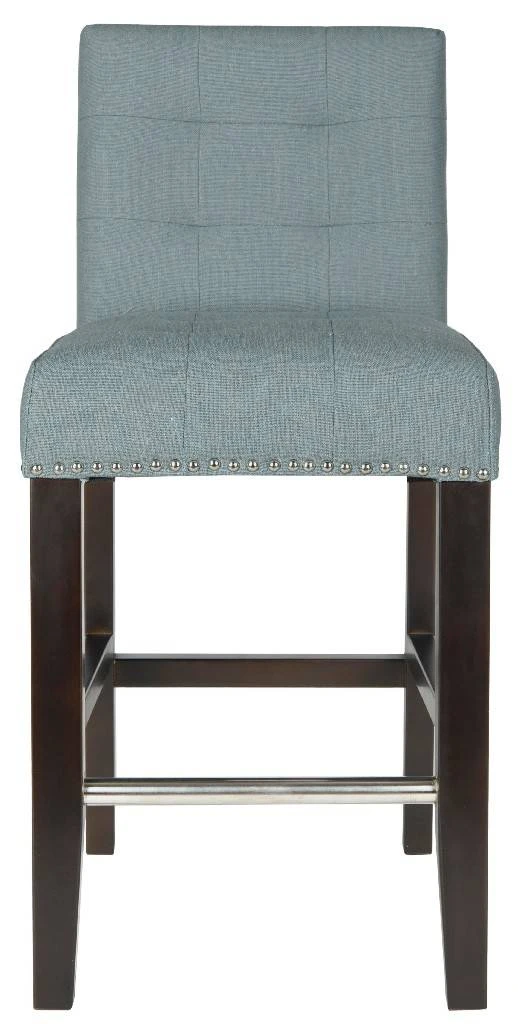 Thompson 23.9" Linen Counter Stool W/ Silver Nailheads In Sky Blue/Espresso - Safavieh MCR4511G 5 Thompson 23.9" Linen Counter Stool W/ Silver Nailheads In Sky Blue/Espresso - Safavieh MCR4511G - Image 3