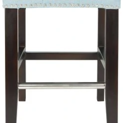 Thompson 23.9" Linen Counter Stool W/ Silver Nailheads In Sky Blue/Espresso - Safavieh MCR4511G 11 Thompson 23.9" Linen Counter Stool W/ Silver Nailheads In Sky Blue/Espresso - Safavieh MCR4511G -Safavieh Homeware 187 mcr4511g leg