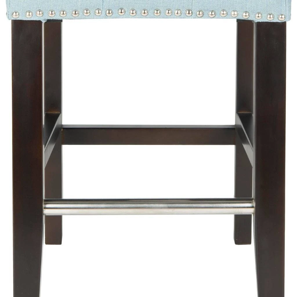 Thompson 23.9" Linen Counter Stool W/ Silver Nailheads In Sky Blue/Espresso - Safavieh MCR4511G 6 Thompson 23.9" Linen Counter Stool W/ Silver Nailheads In Sky Blue/Espresso - Safavieh MCR4511G - Image 4